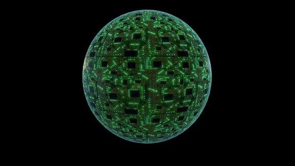 三维数字概念球体行星与电路板和cpu数字神经网络CPU的涟漪