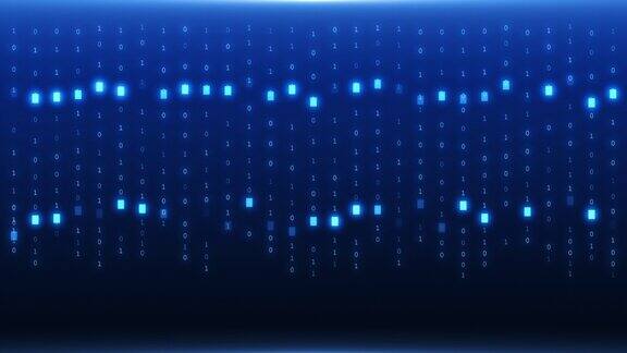 二进制代码蓝色背景数字在屏幕上移动算法二进制hud界面数据编码解密和编码行矩阵背景
