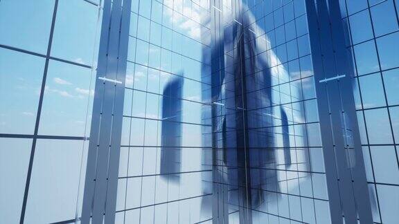 现代的玻璃摩天大楼外观阳光和窗户上的反射