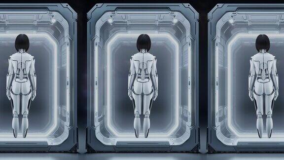 半机械人女孩站在她们失去活性的细胞里