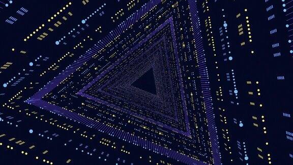 未来主义三角形与霓虹点和线在黑暗梯度眩晕