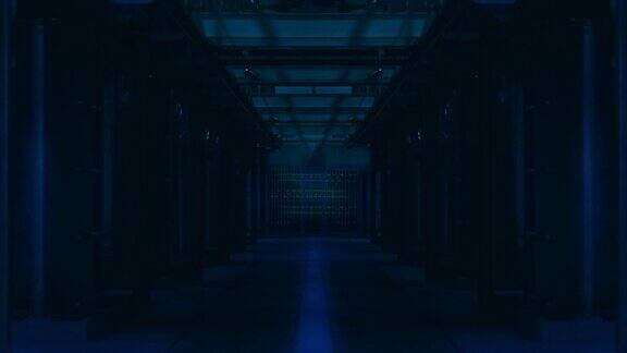 服务器室黑暗的未来主义走廊