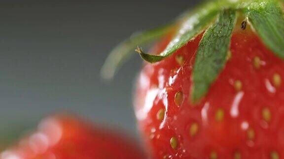 新鲜的草莓边上有水滴