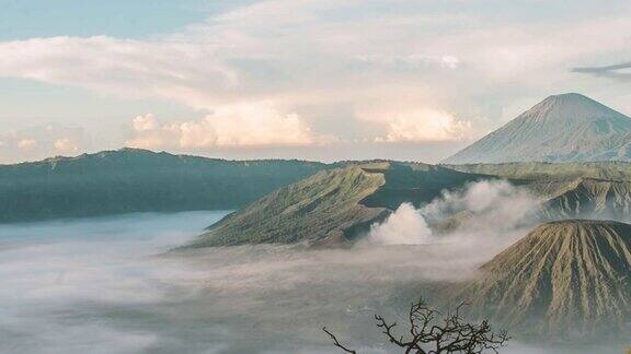 印度尼西亚东爪哇日出时的布罗莫火山平移视图