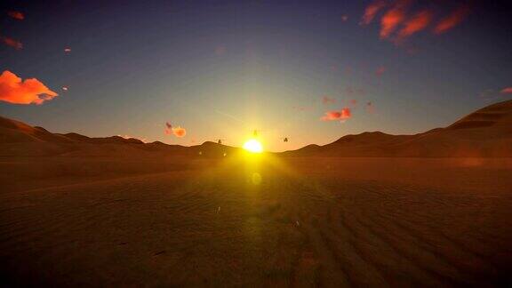 黑鹰直升机在美丽的日出下穿越沙漠4K