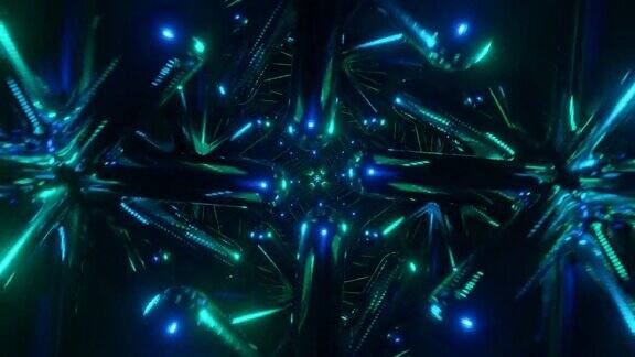充满活力和未来感的VJ循环以科幻无限隧道为特色由迷人的多色霓虹灯照亮