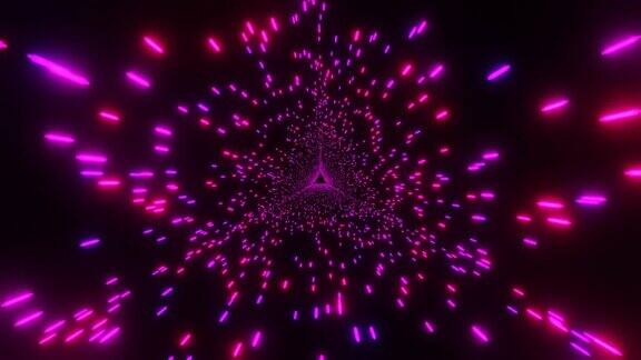 一个三维渲染的VJ循环背景由抽象的霓虹灯线创建隧道般的效果