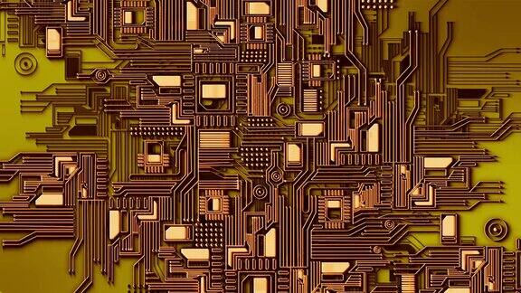 布朗和金芯片处理器异形立方体博格集体建筑几何天才形状建筑三维立方体幻想空间库存视频-电路板背景-复制空间-计算机数据技术人工智能库存视频
