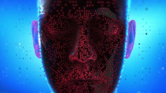 人工智能仿人机器人脸正在进行面部分析仪大数据