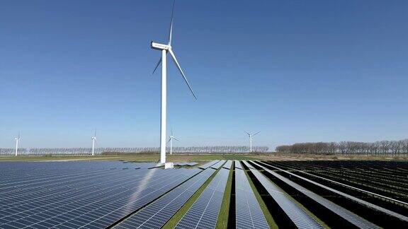 太阳能电池板和风力涡轮机农场清洁能源