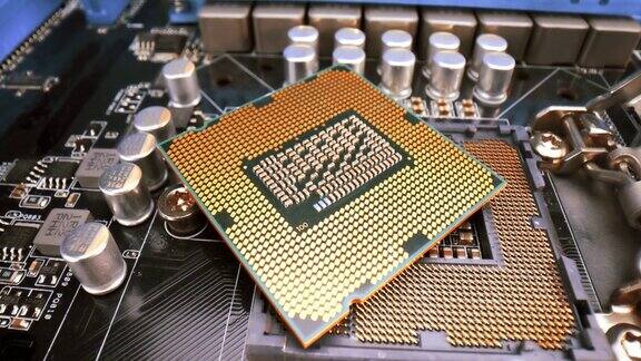 CPU芯片计算机中央处理器的特写现代计算机技术概念