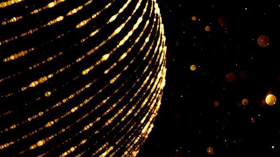 抽象背景与金色球体和闪光粒子无缝循环