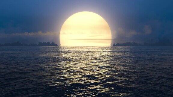 蓝色的日落在无缝循环的海洋上