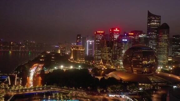 日落夜光杭州市区滨江交通湾航拍全景4k中国