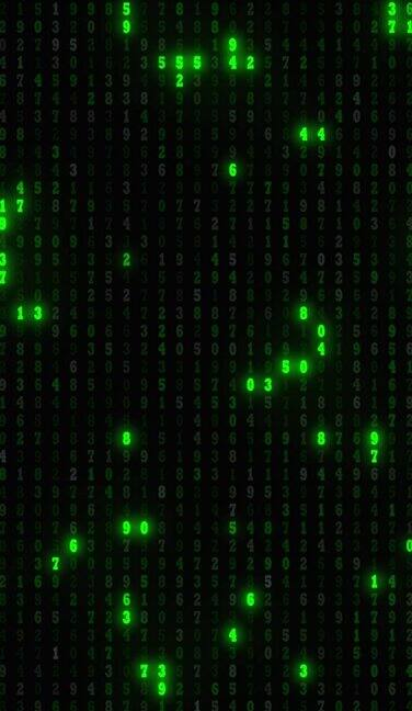 二进制码数字绿色背景数字在屏幕上移动数字技术概念计算机语言hud界面黑客安全行矩阵背景垂直股票视频