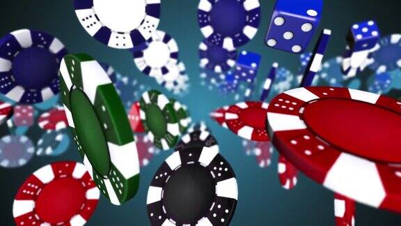 4K扑克赌场筹码下落无缝循环背景