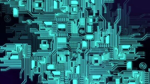绿松石彩色芯片处理器异形立方体博格集体建筑几何天才形状建筑三维立方体幻想空间库存视频-电路板背景-复制空间-计算机数据技术人工智能库存视频