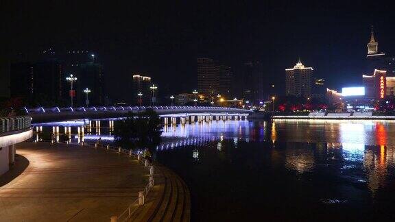 夜间照明三亚市滨江交通大桥湾全景4k中国海南