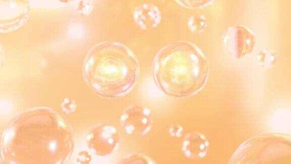 多个黄金泡沫在水中上升的微距镜头