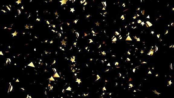黑色背景上不同形状的金色五彩纸屑