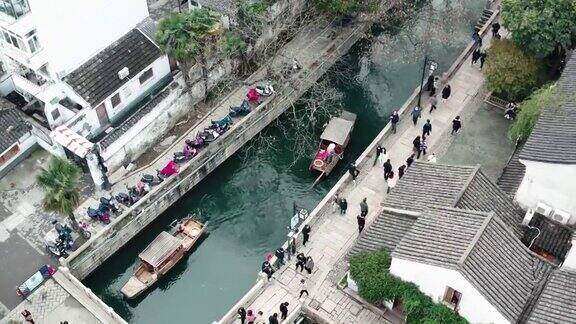 中国苏州平江历史街区的无人机视图