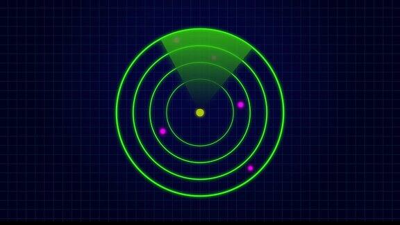 雷达HUD屏幕动画与移动目标用于潜艇和舰船的声纳屏幕