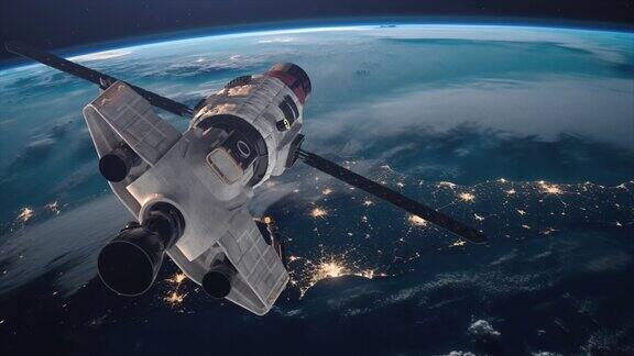 地球轨道上的空间站国际空间站美国国家航空航天局太空征服地球和宇宙飞船的景色三维动画