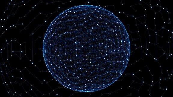 全球旋转行星旋转动画抽象的线和点周围的世界