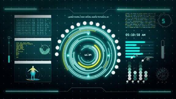 HUD数字转换用户界面计算机屏幕显示与像素背景蓝黄全息抽象全息技术概念科幻小说4K运动图形连续视频