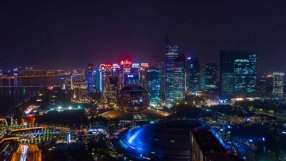 夜景照明杭州市区著名的现代滨江湾市区