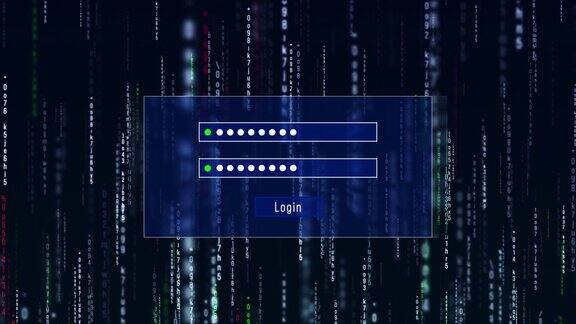 数字在屏幕上移动的二进制码数字背景和密码动画数字技术概念计算机语言hud界面黑客安全行矩阵背景