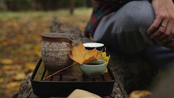 秋园茶道茶具美丽的静物与茶具