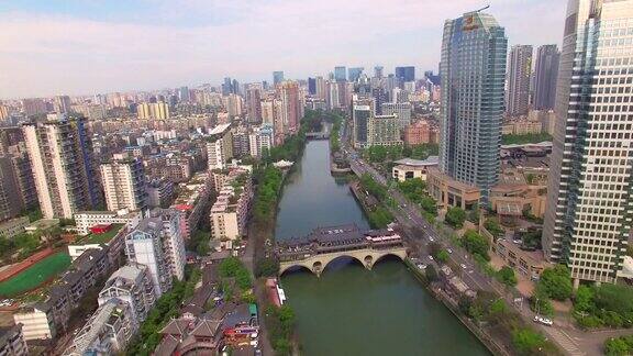 无人机拍摄的城市景观在中国四川成都