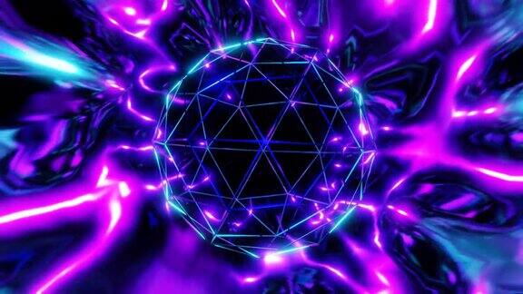 蓝紫色抽象空间星系背景vj环上的多面体运动球