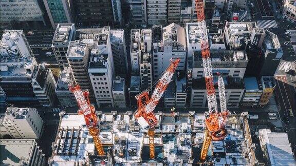 城市建筑顶部建筑工地的延时镜头