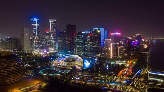 夜景照明杭州市内著名的现代市区交通街道