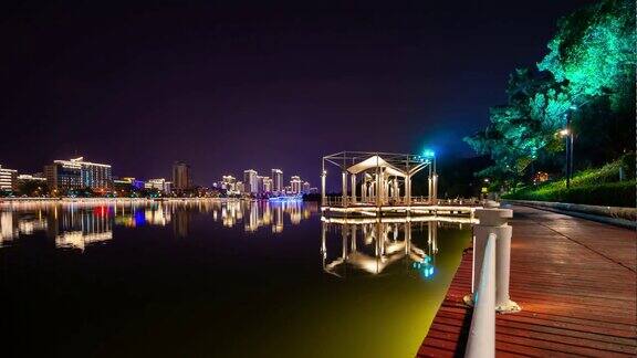 夜光照耀三亚市河步行湾全景4k时间推移海南岛中国