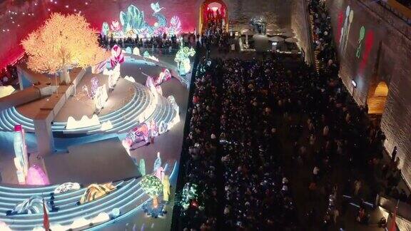 鸟瞰图古城墙南门庆祝中国春节西安陕西中国