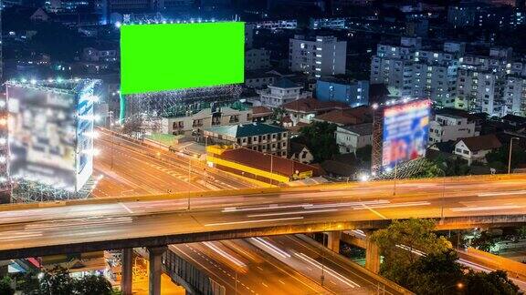 延时曼谷城市景观与色度关键绿色屏幕技术