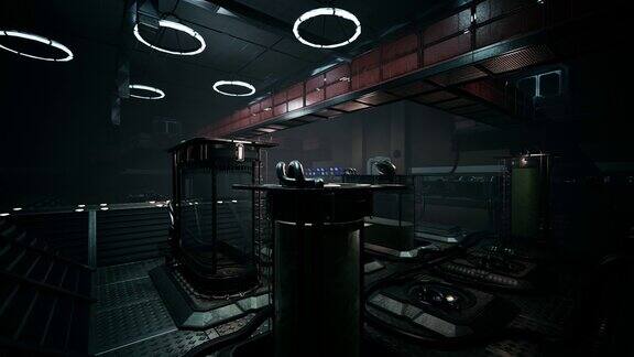 黑暗而空旷的电力实验室