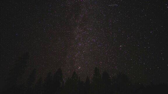 银河的时间流逝和森林中的流星