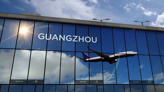 飞机在广州中国机场降落