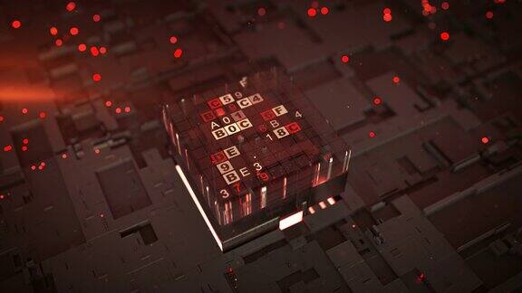 红色CPU是排序数据流无缝循环3D渲染动画