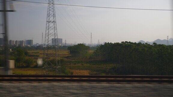晴天成都到广州火车公路旅行乘客侧座位窗pov全景4k中国