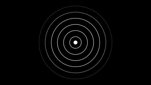 目标图标与无线电波圆形雷达接口信号与同心环移动无线电波、雷达或声纳的动画