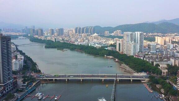 白天海南岛三亚市河川交通码头航拍4k中国全景图