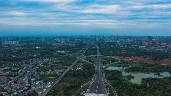 中国成都三生乡环城高速出入口航拍延时4K