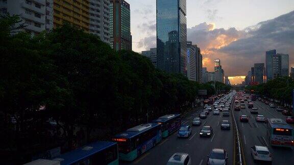 日落时分深圳市区交通街道大桥全景4k中国