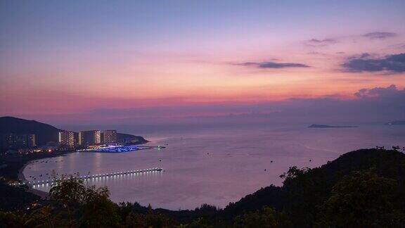 日落天空三亚湾公园顶部全景4k时间间隔海南岛中国