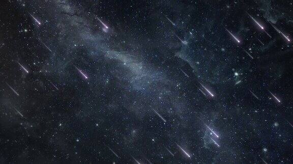 流星彗星雨从外太空夜空天空天空-4K无缝循环运动背景动画